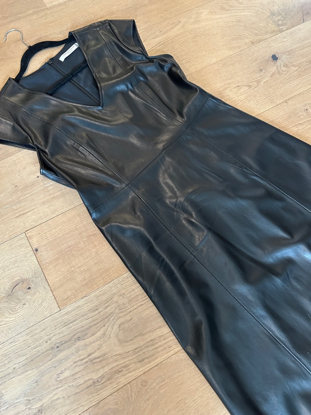 Simons Black Vegan Leather Midi Dress